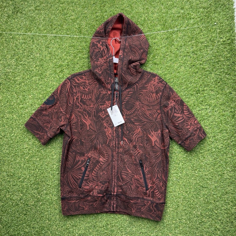 Lucky Brand Zip Hoodie Mens XL Black Dragon Print Kanji Japanese Tattoo Graphic